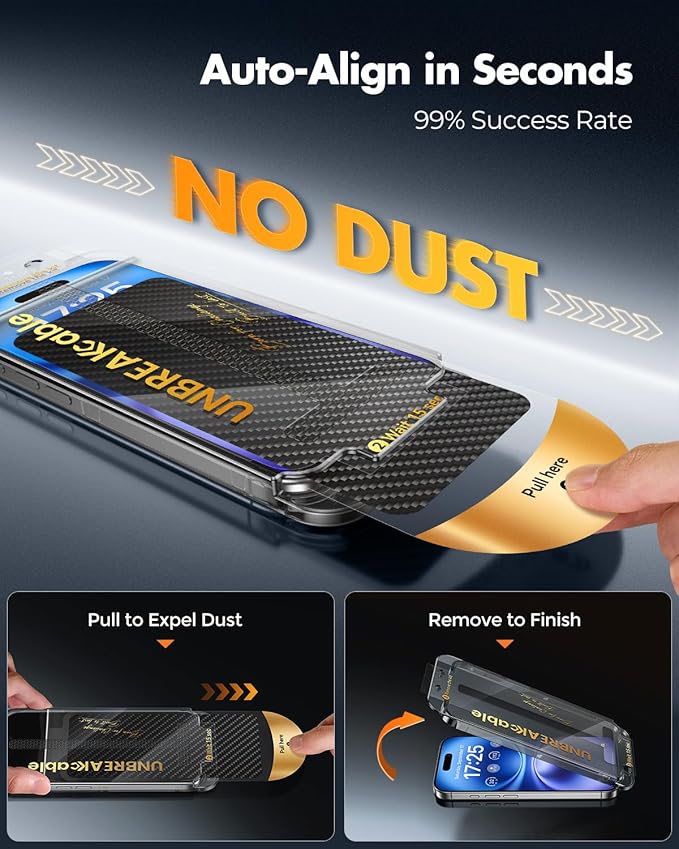 UNBREAKcable 2+2 Pack for iPhone 16 Screen Protector & Lens Protector 【Military-Grade】【Easy Install】【Efficient Night Shot】9H+ Shatterproof Tempered Glass Film,Bubble-Free&Anti-Fingerprint ,Case Friendly-6.1 inch