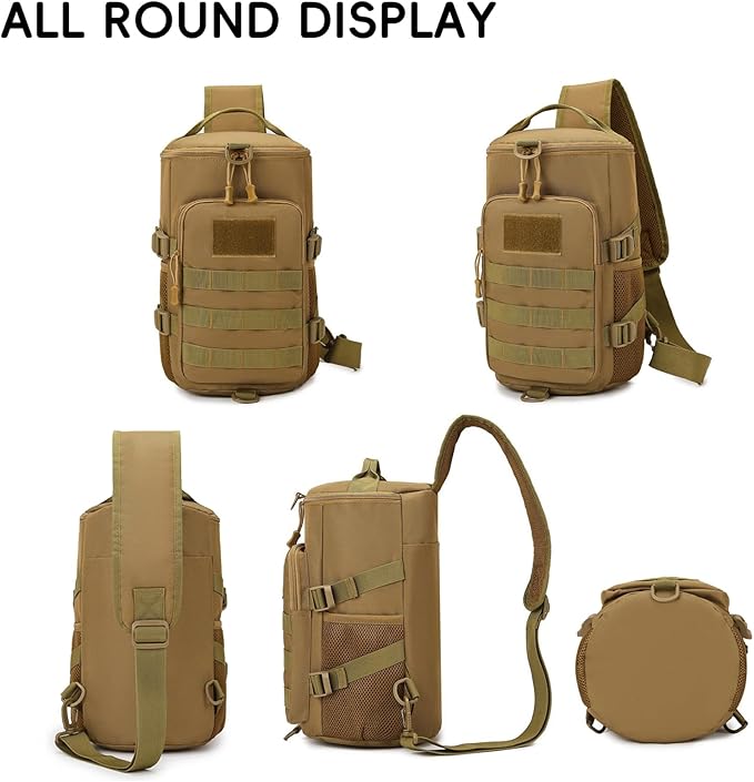 Tactical Sling Bag, Military Shoulder Backpack for Men Durable Cross Body Bucket Bags EDC MOLLE Pack Outdoor Sport