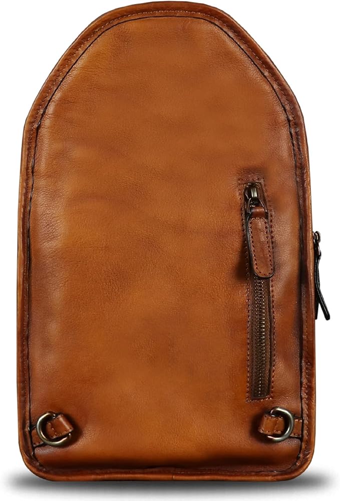Genuine Leather Sling Bag for Men and Women Vintage Real Leather Fashion Sling Backpack Shoulder Crossbody Chest Purse