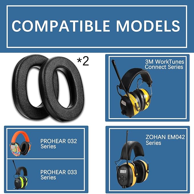 PROHEAR FEP01 Replacement Foam Ear Pads (Upgraded) for 3M WorkTunes Connect(90543, 90544, 90542, 90541,90507), ZOHAN EM042 Radio Headphone （037,027,033） (fep01 2 Pair)