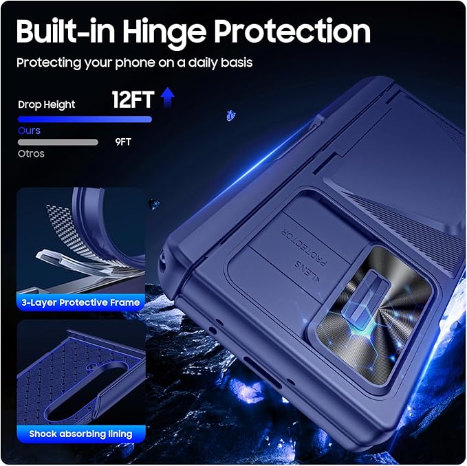 for Samsung Galaxy Z Fold 6 Case with Card Holder RFID Blocking & S Pen Holder& Slide Camera Cover& Hinge Protection& Full-Body Rugged Shockproof Wallet Case for Galaxy Z fold 6,Sapphire Blue