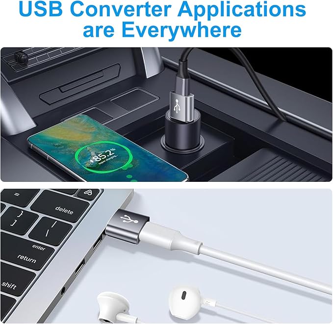 USB to USB C Adapter 10 Pack,USBC to USB Adapter,USBA to USBC Adapter,TypeC to USBA Male Female OTG Converter for iPhone 16 15,MacBook,PS5,Phones,Charger,Grey