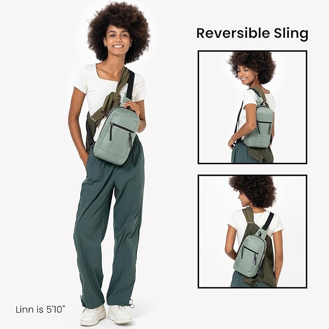 Sherpani Metro, Anti Theft Sling Bag, Sling Backpack, 5L Travel Bag, Shoulder Chest Purse, Crossbody Backpack for Women, Metal Hardware, Travel Gift (Aloe Mist)