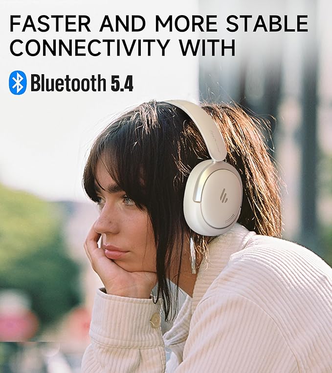Atom Max - Hybrid Active Noise Cancelling Headphones, Hi-Res Audio, Wireless Over-Ear, Foldable, 45H Playtime, Fast Charging, Customize via an App, Bluetooth v5.4, ANC Headphones, White
