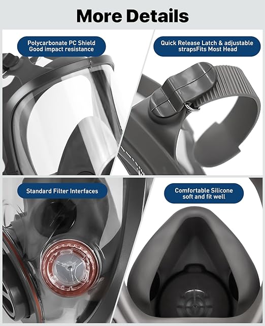 Gas Masks Survival Nuclear and Chemical - Full Face Respirator Mask With 40mm Activated Carbon Filter, Reusable Respirator Mask With Filters For Chemicals, Vapors, Paint, Welding,Spray Painting