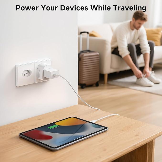 Cable Matters Type N Plug Adapter for Travel, US to Brazil Plug Adapter, Works in Brazil and South Africa, CE & RoHS Certified, White