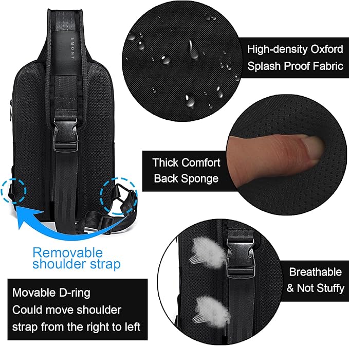 SMONT Sling Bag Crossbody for Men, 14.2 inch Anti Theft Waterproof Chest Shoulder Bag with USB Charging Port