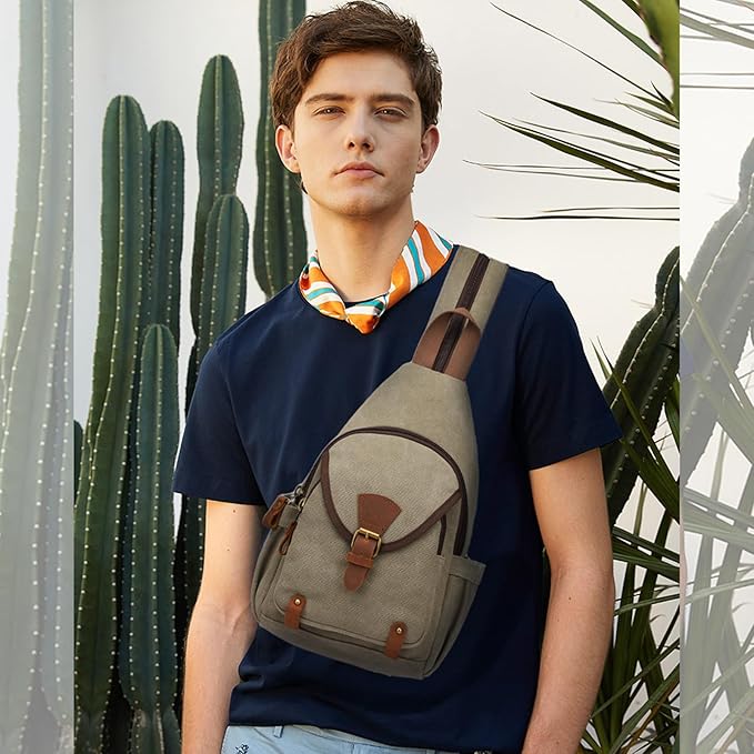 KouLi Buir Canvas Sling bag,Small Crossbody Backpack,Convertible Chest Bag Casual Daypack For Outdoor Cycling Hiking Travel