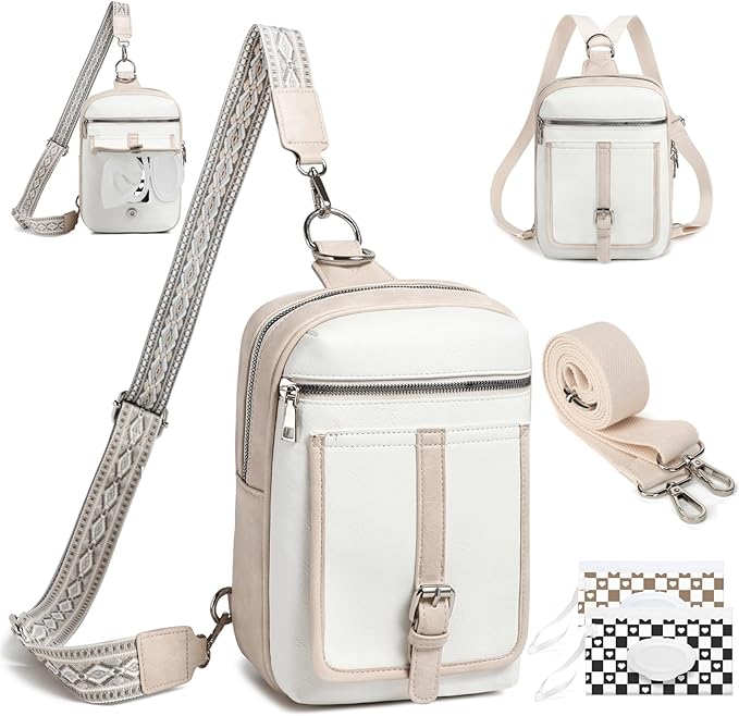Sling Bag Crossbody Backpack - 2 in 1 Leather Cross Body Bag Fanny Pack with 2 Removable Straps