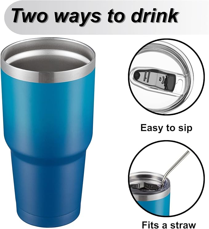COMOOO 30oz Stainless Steel Tumbler Bulk with Lid and Straw Insulated Tumbler Coffee Cup Durable Double Wall Vacuum Travel Coffee Mug Thermal for Hot and Cold Drinks Dark Night, 8 Pack