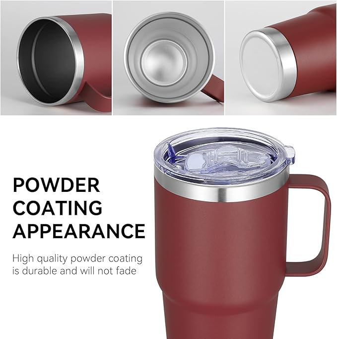 VEGOND 20 oz Tumbler Bulk with Handle Lid and Straw, Stainless Steel Insulated Travel Coffee Mug Set, Spill Proof Double Wall Metal Tumblers Cups, Wine Red 6 Pack