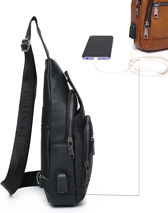 LUKZIJAES Genuine Leather Sling Bag for Men
