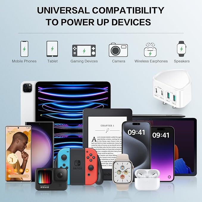 3-Pack USB C Charger Block, 40W 4 Port Flat Fast USB C Wall Charger PD 3.0 Power Adapter Multport Type C Charging Plug Brick for iPhone 16 15 Plus 14 13 12 11 Pro Max XS XR 8,Samsung,Tablet