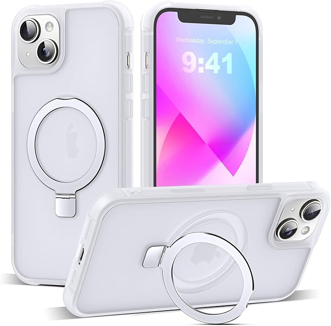 Compatible with iPhone 13 Case & iPhone 14 Case with Invisible Magnetic O-Ring Stand Phone Case for iPhone 13 & 14 6.1" [Compatible with Mag-Safe][Great Grip Feeling],Translucent