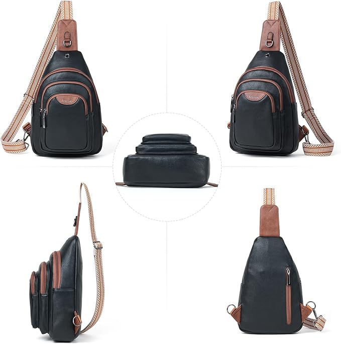 Crossbody Sling Bag for Women Men Anti Theft Cross Body Fanny Pack Belt Bag Purse Gifts for Women Faux Leather, Black Brown