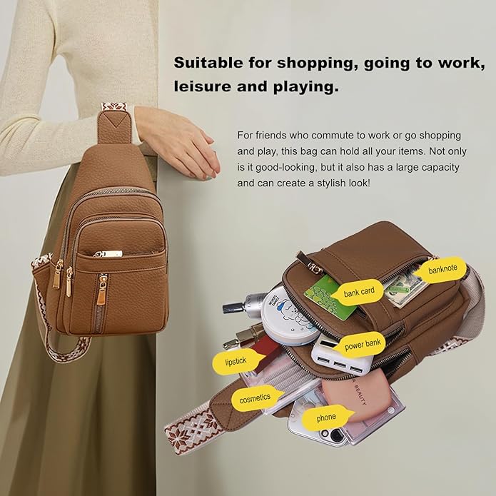 Leather Sling Bag for Women,Travel Small Sling Bag Crossbody Bags for Women-Vegan Leather Fanny Pack Crossbody Bags