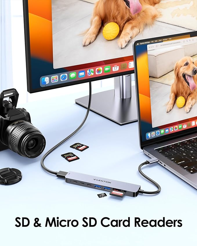 LENTION 8 in 1 USB C Hub with 4K@60Hz HDMI Adapter, 2 USB C Data & 2 USB 3.0 Port, 100W PD, SD/Micro SD Card Reader for 2016-2024 MacBook Pro M4, New Mac Air/Surface, More, (CB-CE19, Space Gray)
