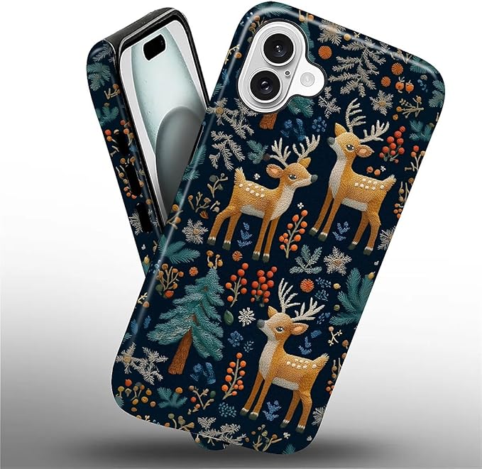 Case for iPhone 16 Case,Cute Christmas Reindeer Design - Hybrid Dual Protection Silicone + Hard PC Shockproof Full Body Cover Slim Anti-Scratch Protective Case for Men Women