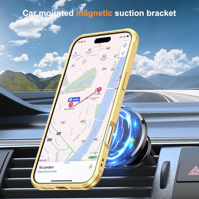 Compatible with iPhone 16 Pro Case with Invisible Magnetic O-Ring Stand Military-Grade Case for iPhone 16 Pro 6.3" [Compatible with Mag-Safe][Great Grip Feeling], Gold