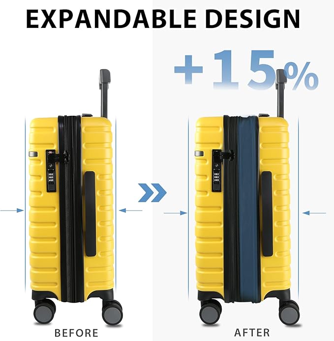 EMPSIGN Carry On Luggage with Spinner Wheels, Hard Shell Carry-On Expandable Suitcase 21x14x9 Airline Approved & Built-in TSA Lock, Durable Travel Rolling Suitcase, Carry-On 20-Inch, Yellow