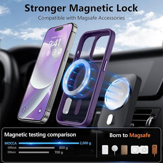 MOCCA Strong Magnetic for iPhone 14 Pro Case, [Compatible with Magsafe][13FT Military Drop Protection] Slim Translucent Matte Shockproof Case for iPhone 14 Pro Phone Case 6.1'', Deep Purple