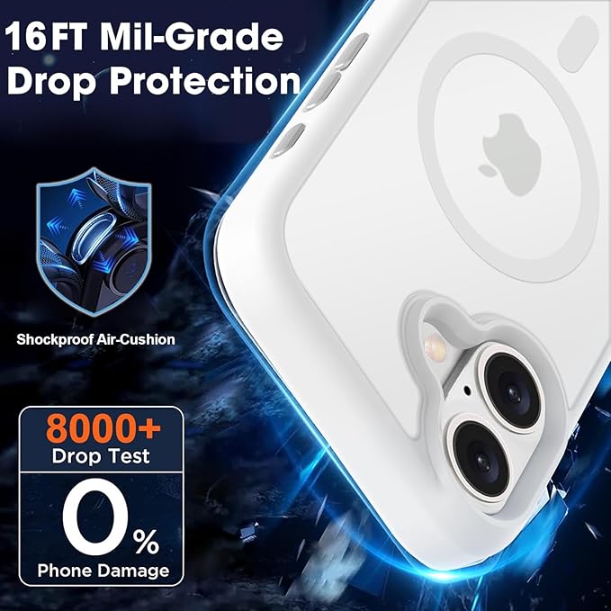 MOCCA Strong Magnetic for iPhone 16 Case, [Compatible with Magsafe][16FT Mil-Grade Drop Protection] Slim Thin Translucent Matte Protective Cover Case for iPhone 16 Phone Case 6.1", Frosted White