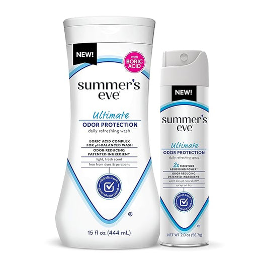 Summer's Eve Ultimate Odor Control Feminine Spray, 2 oz & Body Wash with Boric Acid, 15 Fl Oz