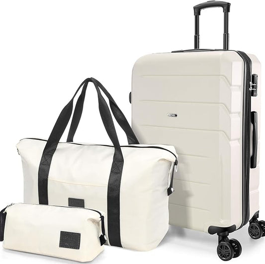 Hoteel Luggage Sets 3 Piece, ABS+PC Hard Shell Expandable Suitcases with Wheels, TSA Aproved Lock and Carry on Bags, Travel Suit Case Set for Men and Women, (3-Piece, Beige)