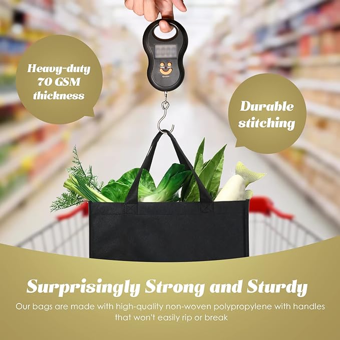 Reginary Reusable Totes Bags - 100 Pcs Non Woven Grocery Handle Bags for Shop Events & Retail Store(Black)