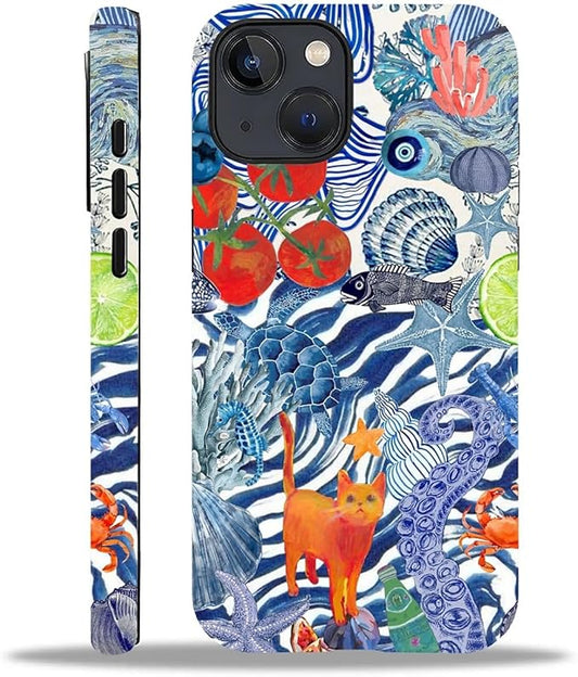 Case for iPhone 14 Plus,Leopard Cherry Shell Aesthetics for Woman Men Full Body Protective Cover Shockproof 2 in 1 Silicone + Hard PC Case for iPhone 14 Plus