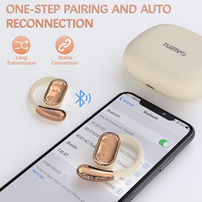 TUINYO True Wireless Ear Hooks, IPX5 Waterproof, Stable One-Step Bluetooth Connection with Long Transmission, 40hrs Longed Standby Time with 10hrs Playtime for Each, Compatible to Different Devices