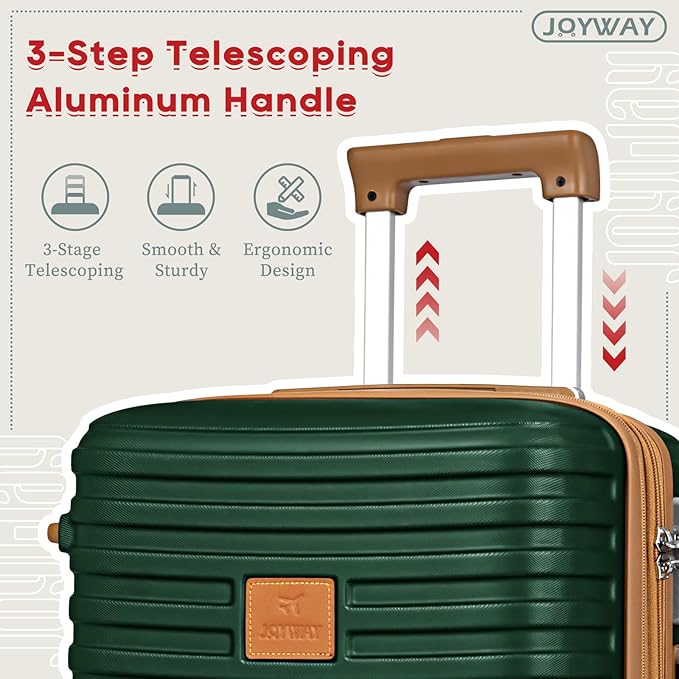 Joyway Expandable 24 Inch Luggage with Spinner Wheels, Lightweight Hard Shell Medium Checked Suitcase, 3 Piece Luggage Sets with TSA Lock, Green