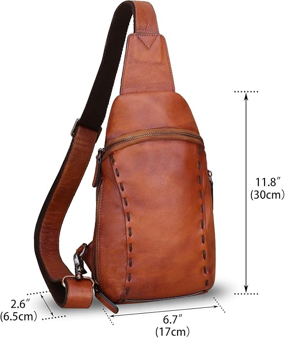 LRTO Genuine Leather Silng Bag for Women and Men Vintage Real Leather Sling Backpack Shoulder Crossbody Bag Chest Purse