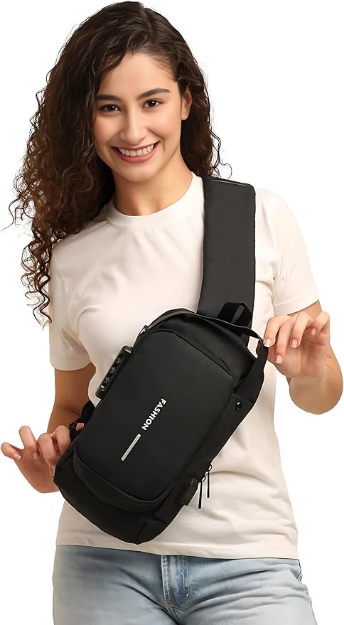 Unisex Anti-Theft Sling Bag with USB Port, Water-Resistant Crossbody Chest Backpack for Travel & Work