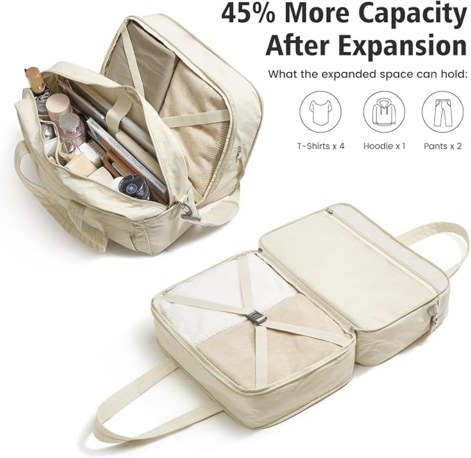 G4Free Expandable Duffle Bag for Travel Weekender Overnight Carry On Tote Duffel Bags for Men Women (Beige)