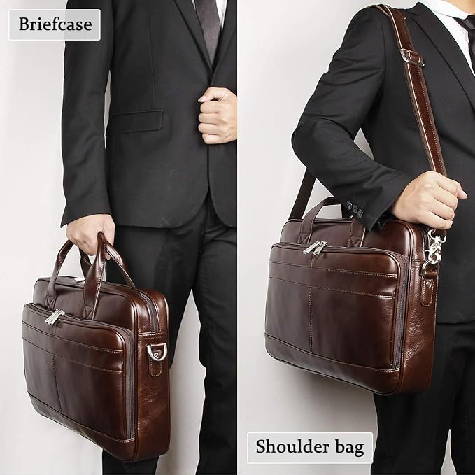 Augus Leather Messenger Bag for Men Vintage Travel Backpack 17 inch laptop Briefcase Shoulder Bags