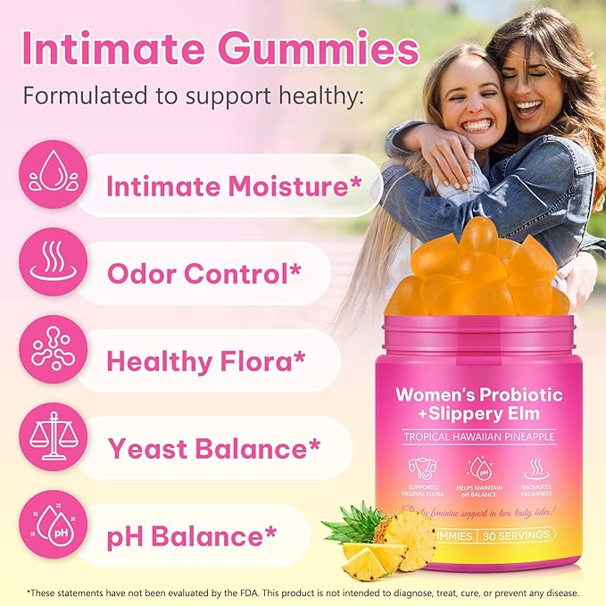 Vaginal Probiotics for Women Gummies,Digestive Health Support,PH Balance,Immune Support,Yeast Control,Odor Relief,Promotion of Womens Health,Natural Pineapple Flavor,Vegan,Gluten-Free,120 Count (2)