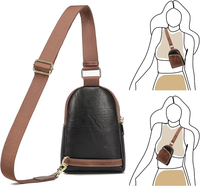 INICAT RFID Blocking Sling Bag Leather Crossbody Bags for Women Fanny Pack Cross Body for Woman Chest Bag for Travel 1.9L