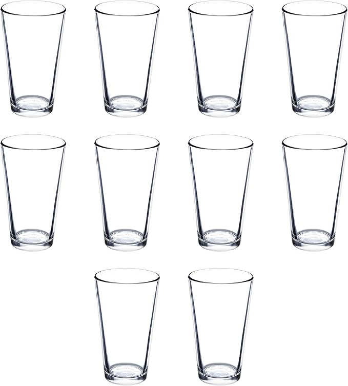 Libbey Pint Glass 16 oz. Set of 10, Bulk Pack - Beer Glasses, Heavy Duty Drinkware - Clear