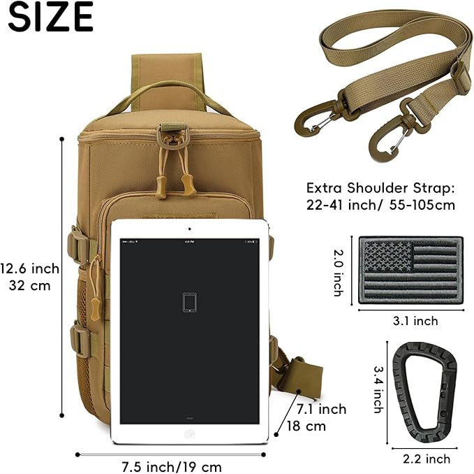 Tactical Sling Bag, Military Shoulder Backpack for Men Durable Cross Body Bucket Bags EDC MOLLE Pack Outdoor Sport