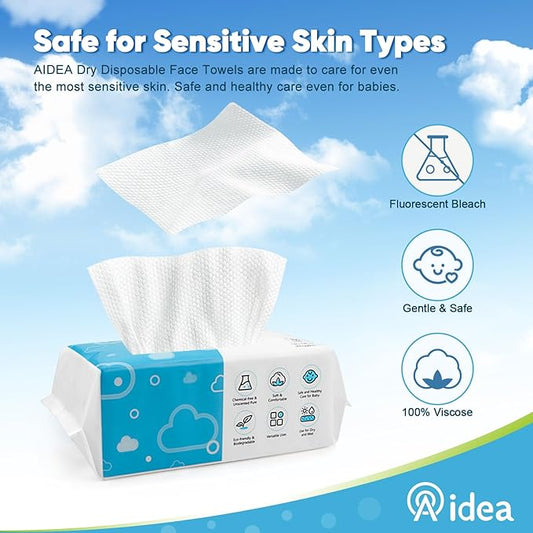 AlDEA Face Towels Disposable-600Ct, Clean Towels for Sensitive Skin, Makeup Removing & Facial Cleansing, Travel & Dry Wipes Face Cloths