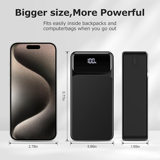 50000mah Power Bank 22.5W Fast Charging Portable Charger USB-C with 4 Outputs & 2 Inputs LED Display Huge Capacity External Battery Pack for iPhone, Samsung, iPad etc