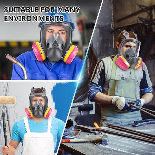 4 Pairs Full Face Respirator Mask with 60923 Filters - Reusable, Anti-fog, Protect Against Chemicals, Paint, Welding, Polishing, Sanding, Cutting, Dust, Spraying