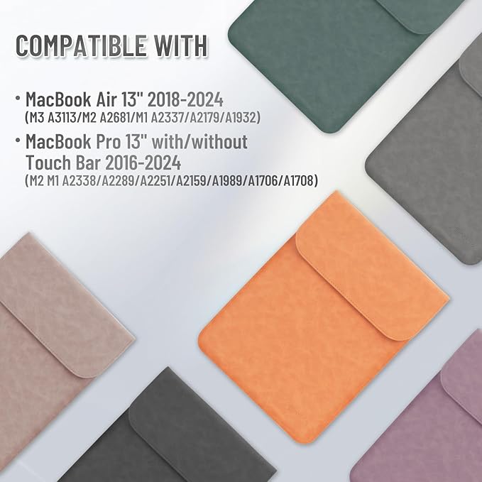 Allinside 13 inch Laptop Sleeve Case for with MacBook Air 13 2018–2025 (M2 A2681 M3 A3113 M4 A3240)/MacBook Pro 13 2016–2022 (A2251 A2289 A2338 M1 M2), PU Suede Leather Laptop Case Cover, Black