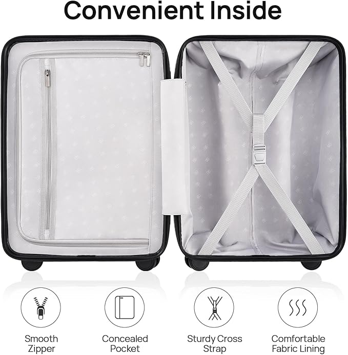 NINETYGO Carry On Luggage 22x14x9 Airline Approved, 20 Inch Luggage with Smooth Spinner Wheels, Lightweight, Hard Shell PC Suitcase Carry-On, Travel Luggage, TSA Approved (Black, Rhine Basic)