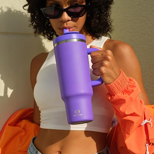 40 oz Tumbler with Handle and Straw: Stainless Steel Insulated Tumbler Keeps Cold for 24 Hours, Leakproof Travel Cup Fits in Cup Holder and BPA-Free, Violet