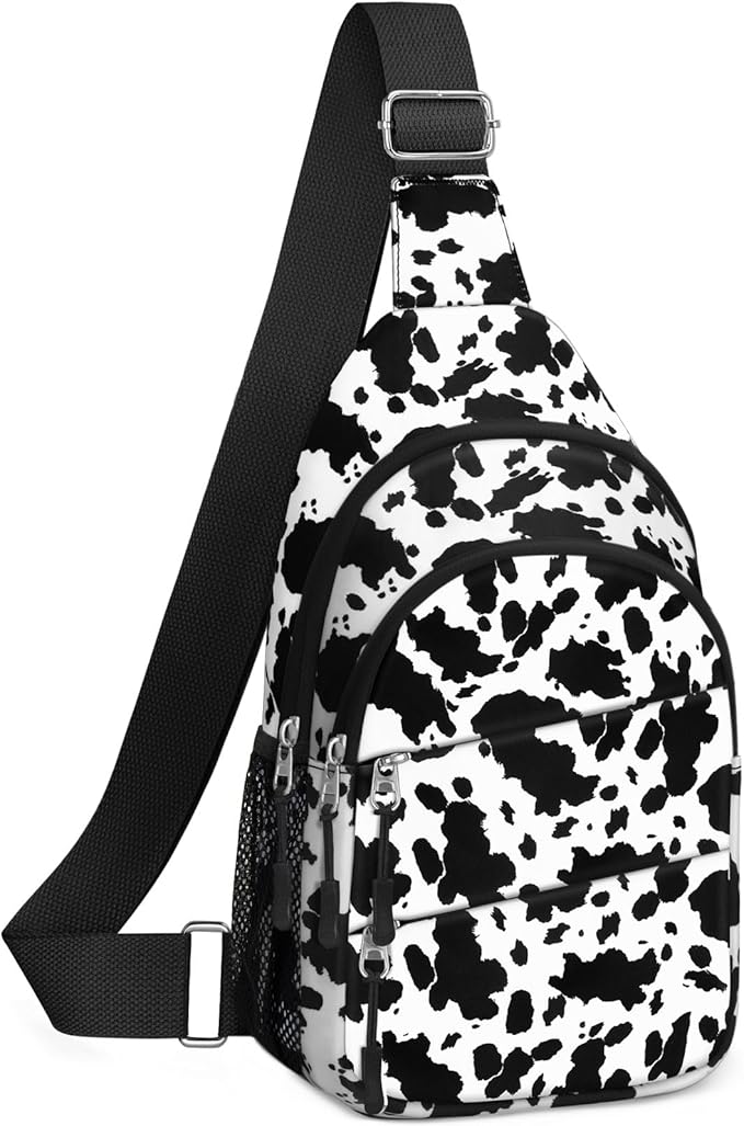 Crossbody Bags for Women, Sling Bag for Men, Small Hiking Backpack Anti Theft Lightweight for Outdoors Travel （L, Cow Print）
