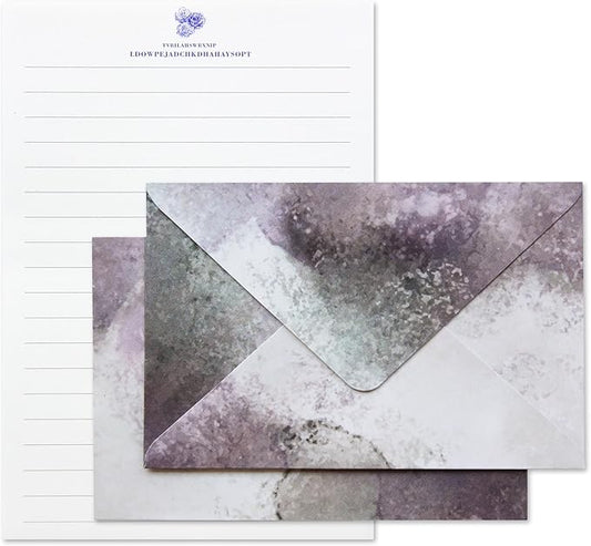 Tuhangcc Stationary Paper Set Minimalism - Hand Blended Colors, 12 Envelopes (4x6 in) & 24 Lined Paper for Wedding Love Letters, Invitations, Anniversaries (Smoky Lavender)