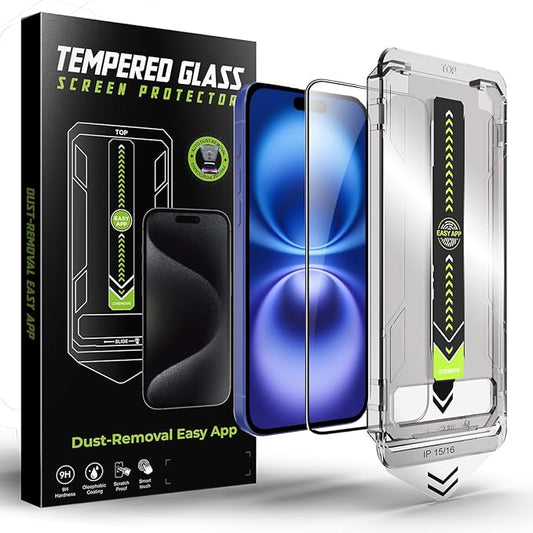 2 Pack Screen Protector for iPhone 16/iPhone 15, 9H Tempered Glass, High Definition Clear, Full Coverage, Anti-Fingerprint, Auto Dust-Elimination, No Bubble, Easy Installation