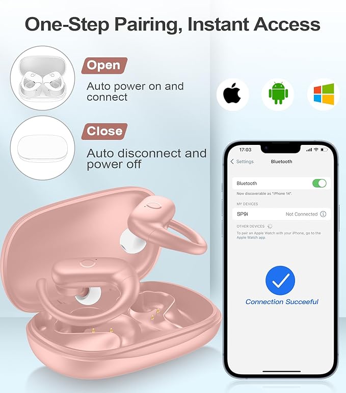 MOZOTER Wireless Earbuds Bluetooth Headphones Sport,Over Ear Buds with Deep Bass Sound,60Hrs Playtime Earphones Redesigned Comfort Fit with Earhooks for Running,Meeting,Workout- Pure Pink